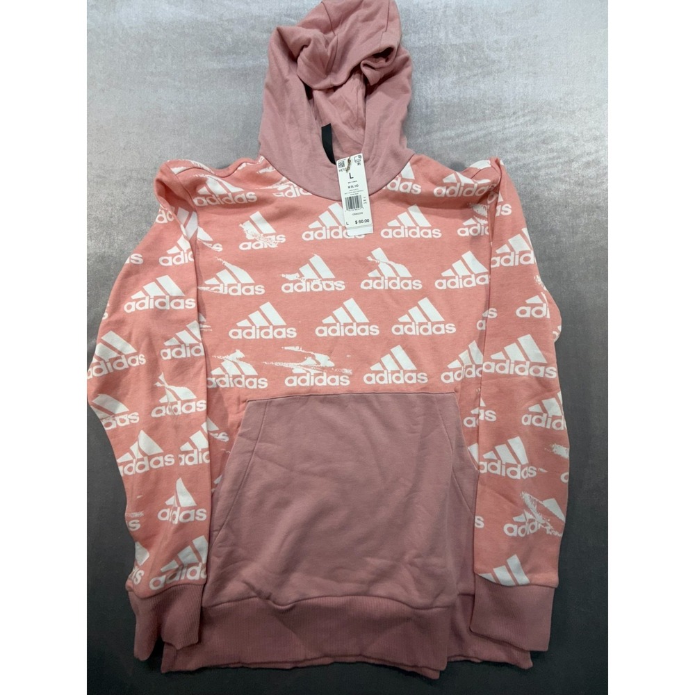 Adidas Men BL HD Multi Sport Logo Hoodie Pink White Large All Over Print